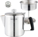 KOIOS Coffee Percolator Pot Stainless Steel Stove Top Coffee Maker, Handle Camping Coffee Pot Using on Campfire Stove & Induction Cooker (Silver)