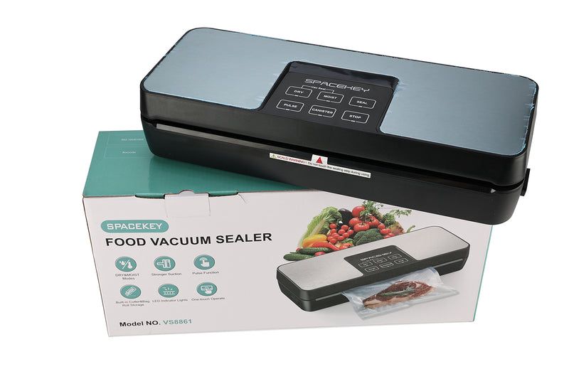 SPACEKEY Vacuum Sealer Machine, 90Kpa Automatic Food Sealer with Cutter, 8-in-1 Food Vacuum Machine, Pulse Function, Dry&Moist Modes, Compact Design, LED Indicator Lights, 10pcs bags included