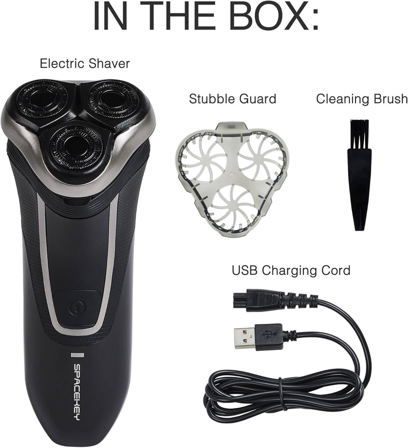 SPACEKEY Electric Razors, Style Series Rotary Shaver for Men, Titanium Flexing Blades, Sensitive Skin Comfort, Waterproof Rechargeable Wet or Dry Electric Shaver with Pop Up Trimmer and Stubble Attachment