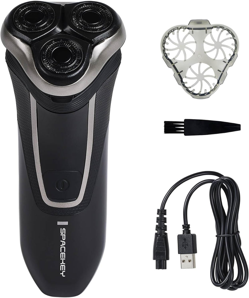 SPACEKEY Electric Razors, Style Series Rotary Shaver for Men, Titanium Flexing Blades, Sensitive Skin Comfort, Waterproof Rechargeable Wet or Dry Electric Shaver with Pop Up Trimmer and Stubble Attachment