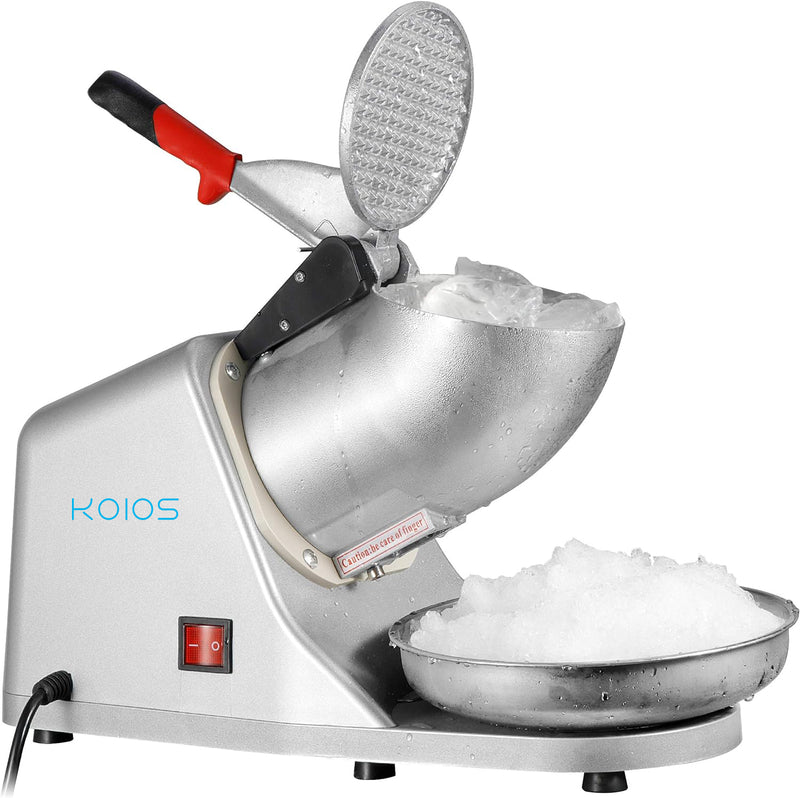 KOIOS Ice Shaver Prevent Splash Electric Three Blades Snow Cone Maker Stainless Steel Shaved Ice Machine 380W 220lbs/hr Home and Commercial Ice Crushers