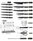 KOIOS JH-P-02 16-Pack Rust Resistant Stainless Steel Kitchen Knife Set