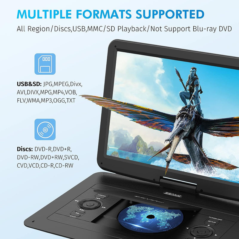 DEVINC 17.9" Portable DVD Player with 15.6" HD Swivel Screen, Support Multiple DVD CD Formats/USB/SD Card/Sync TV