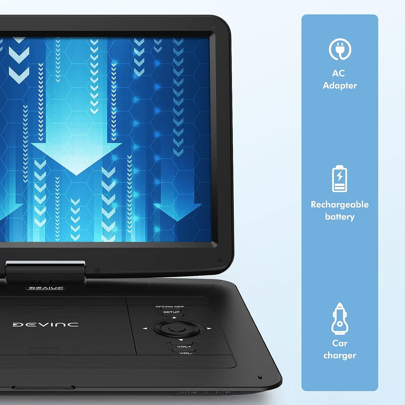 DEVINC 17.9" Portable DVD Player with 15.6" HD Swivel Screen, Support Multiple DVD CD Formats/USB/SD Card/Sync TV