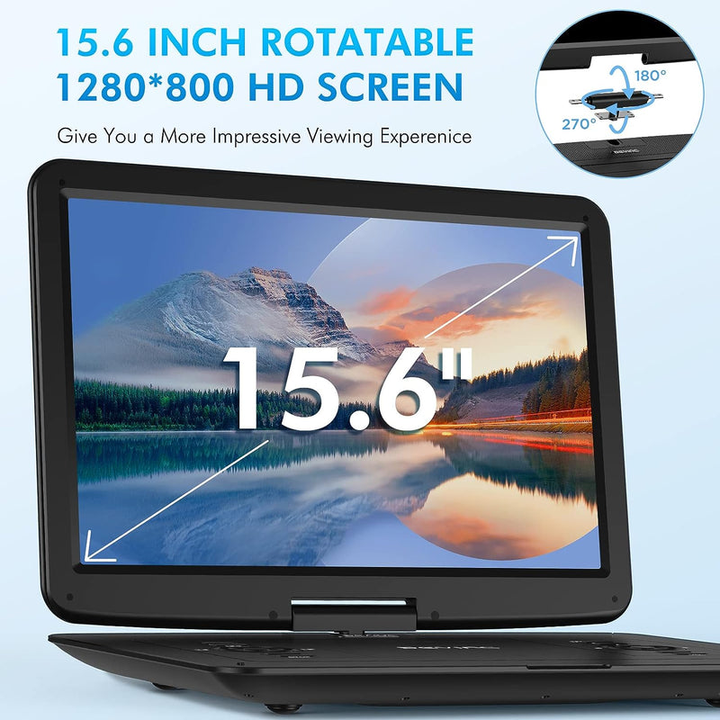 DEVINC 17.9" Portable DVD Player with 15.6" HD Swivel Screen, Support Multiple DVD CD Formats/USB/SD Card/Sync TV