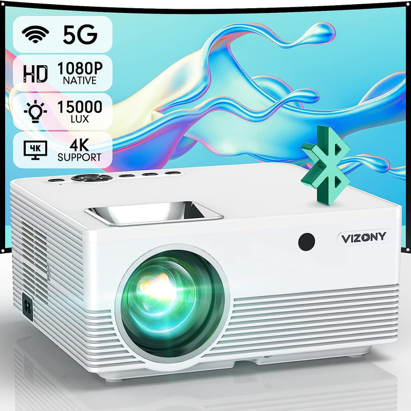 VIZONY SQ6 Projector with 5G WiFi and Bluetooth, 15000L 500ANSI Full HD Native 1080P Projector
