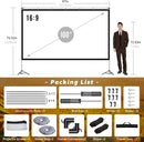 Projector Screen and Stand, 100 inch Outdoor Movie Screen TV with Dual Tripods