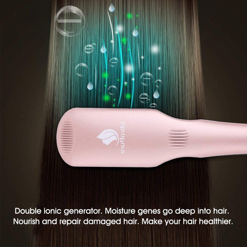 Enhanced Hair Straightener Heat Brush by MiroPure, 2-in-1 Ceramic Ionic Straightening Brush - Miropure