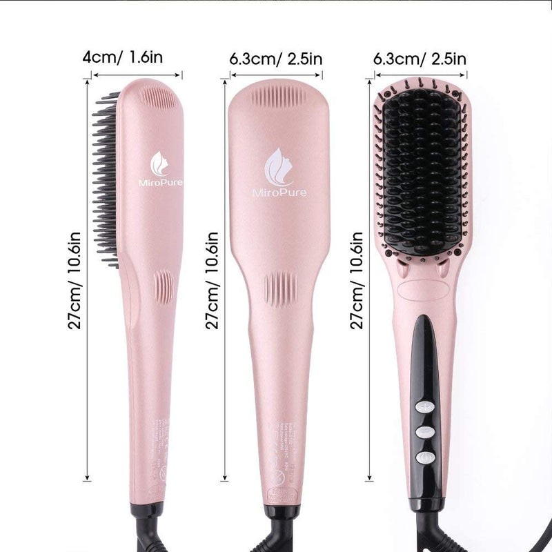 Enhanced Hair Straightener Heat Brush by MiroPure, 2-in-1 Ceramic Ionic Straightening Brush - Miropure